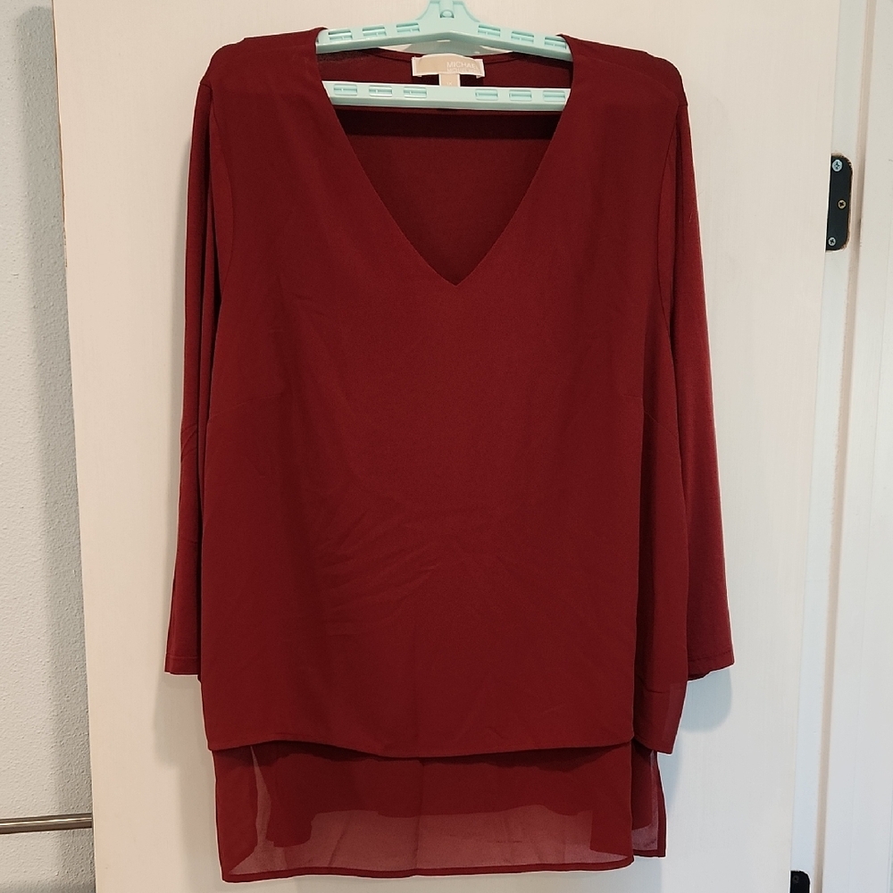 Michael Kors Deep Red V-Neck Blouse, Sz 1X